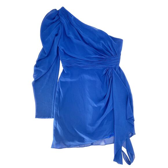 MAC DUGGAL Dress Size 8 Evening Gown Blue NEW Asymmetrical Draped One Shoulder - Picture 5 of 6